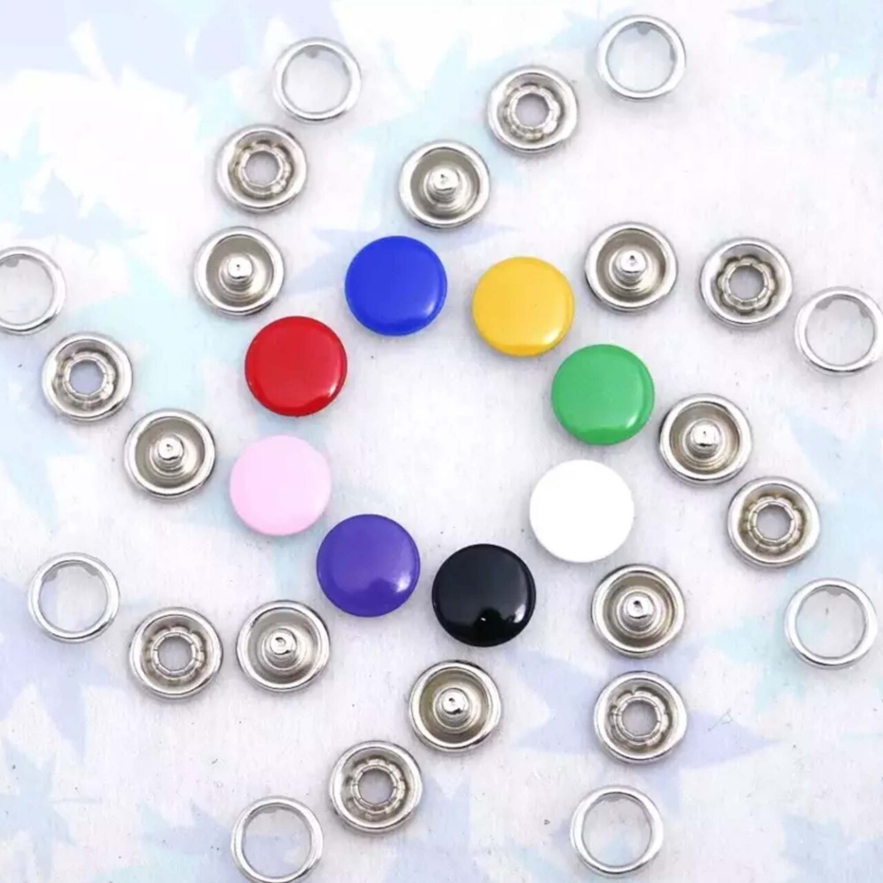Enamel Prong Ring Snaps with Button Cover 4-Part Set Durable Fasteners Multiple Colors